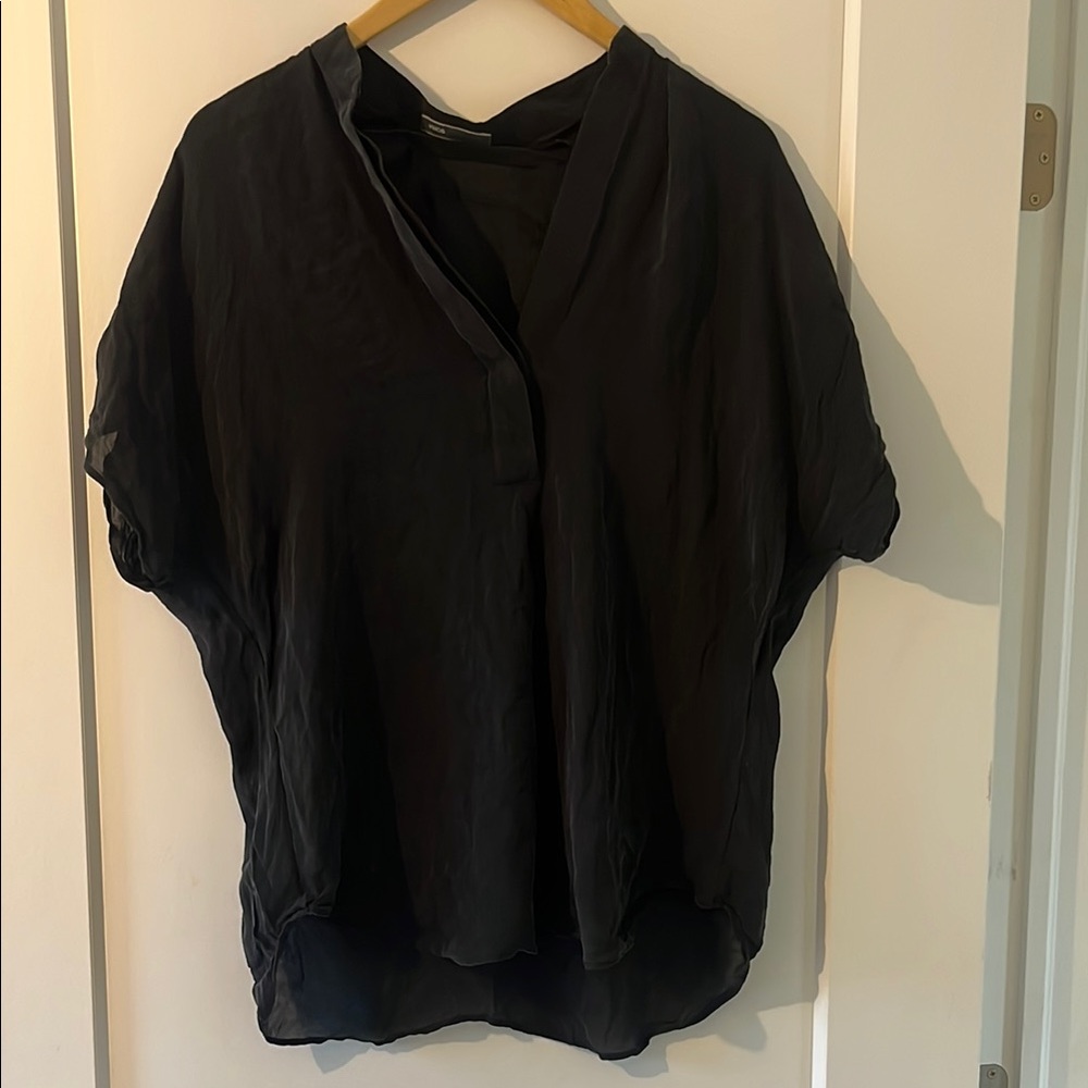 Women's Black V-Neck silk top, oversized fit